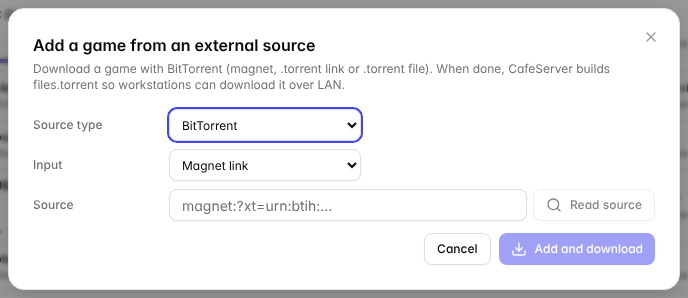 Add game from external source dialog