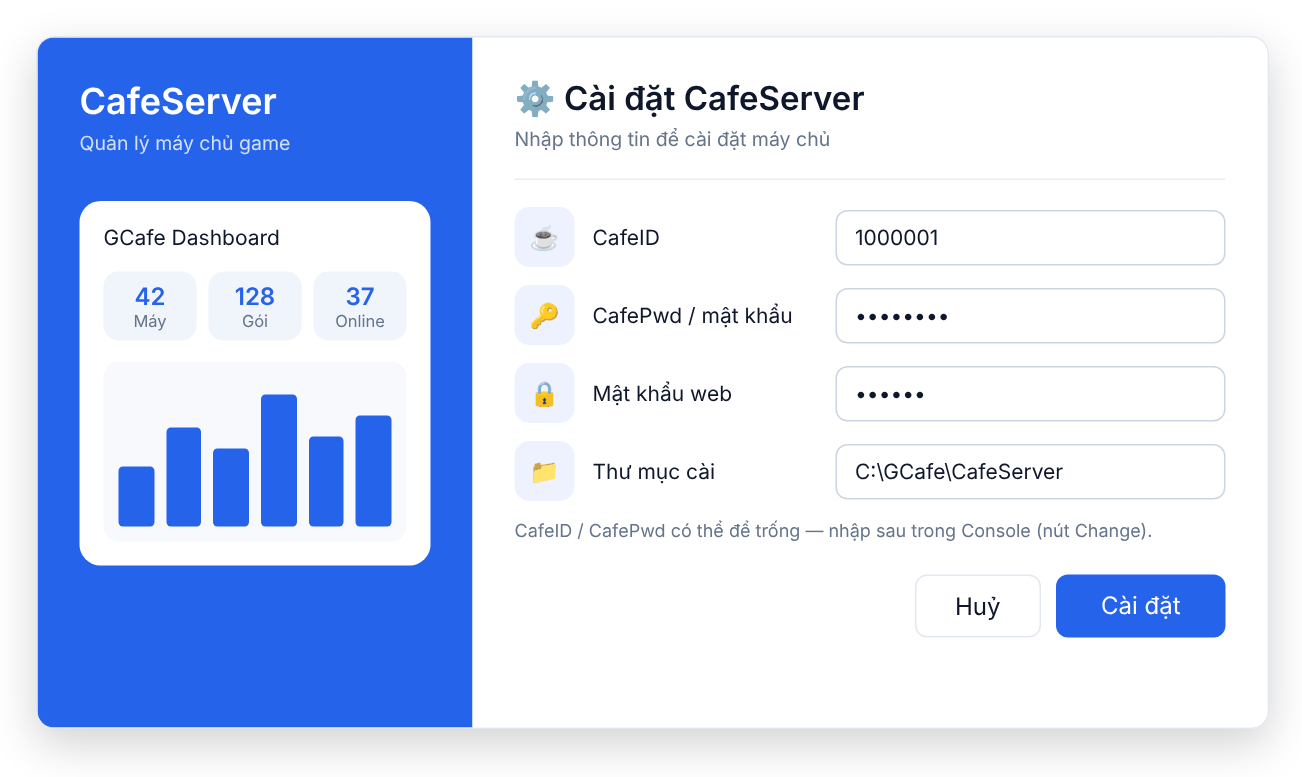 Cửa sổ Cài đặt CafeServer