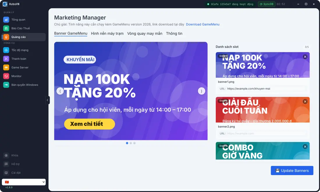 GCafe Portal: banner quảng cáo trên máy trạm